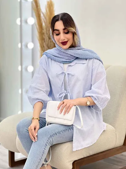 شومیز راه راه جلو بند آستین پیله