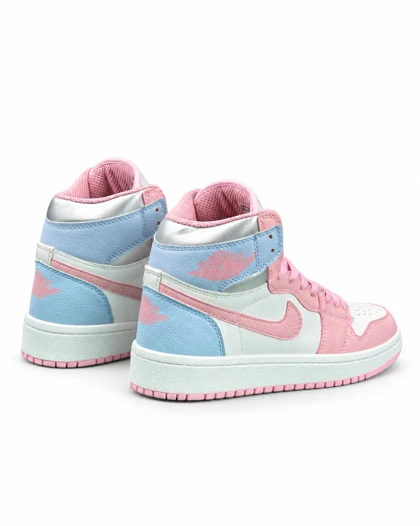 کفش کتانی زنانه مدل جردن وان ساق‌دار آبی سفید صورتی Nike jordan1