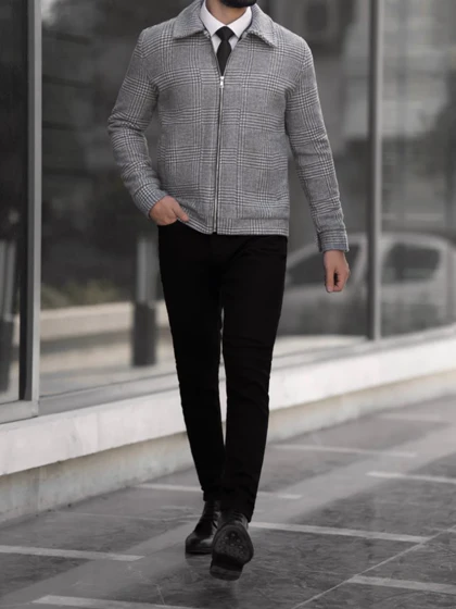 کاپشن چهارخونه طوسی کد j154