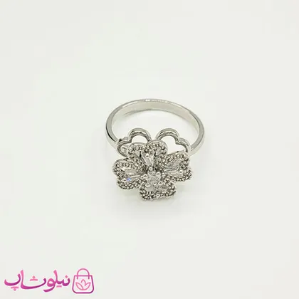 انگشتر دخترانه اسپینری (چرخان) مدل گل نقره ای