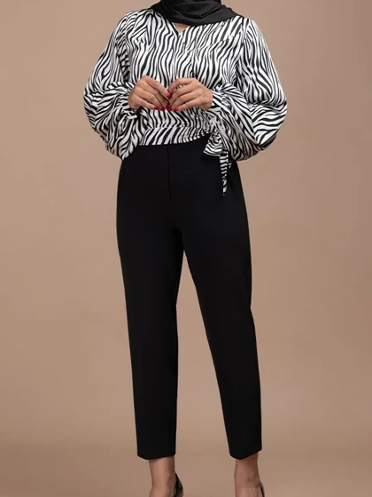شلوار زنانه پارچه ای کرپ مازراتی راسته کژوال روشنک