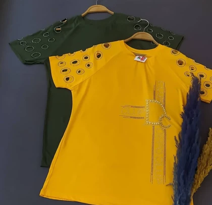 تیشرت زنانه مجلسی ویسکوز نگین‌دار لیزری