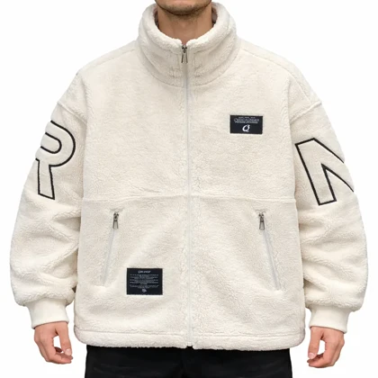 کاپشن تدی مردانه رنگ سفید قواره باکسی استایل خاص و خیابانی کد Q7