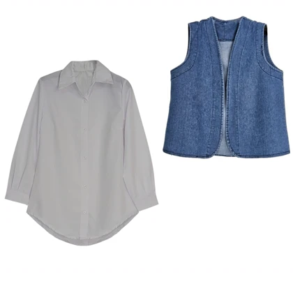 ست زنانه شومیز و جلیقه جین اسپرت