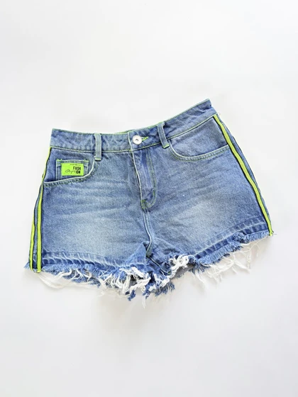 شورتک کوتاه جین نواردوزی فسفری پاچه ریش