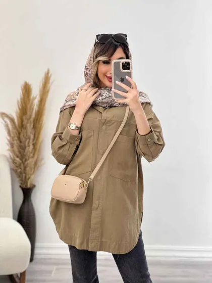 مانتو دکمه مخفی برش‌دار
