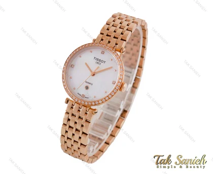 ساعت تیسوت زنانه رزگلد نگین‌دار Tissot-3854-L