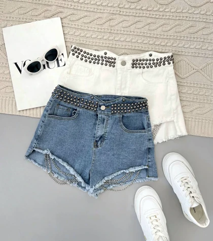 شلوارک جین زنجیری کد 3899