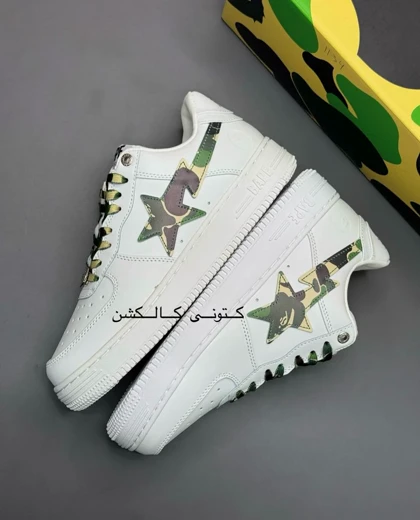 کتانی ویتنامی بیپ استا سفید سبز ارتشی Bape STA Low ABC white Camo Green