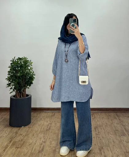 مانتو جلو بسته لینن لیانا کد 3262 (ایراد دار)
