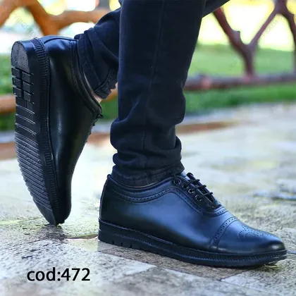 کفش چرم مردانه مشکی بندی - کد HF 472