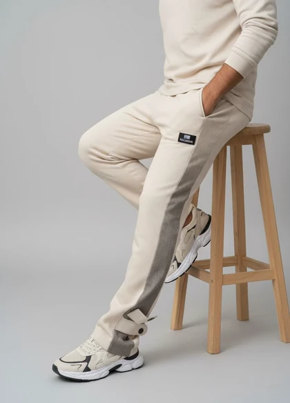 شلوار بنگال مردانه نوار پهن پایین دکمه مدل Mehrad-کرم