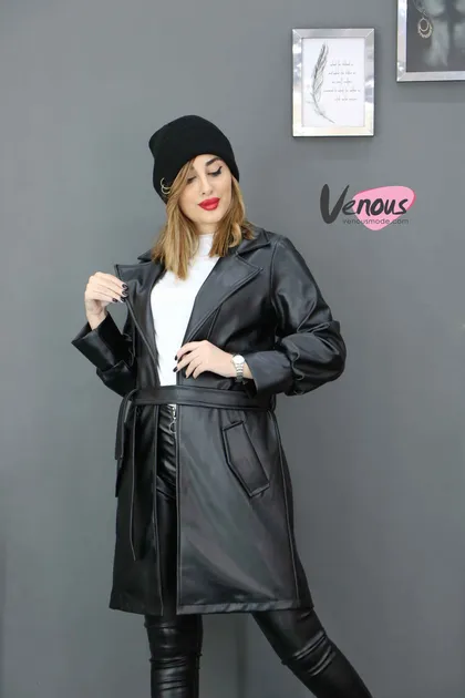 مانتو چرم شنل دار