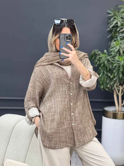 مانتو لینن آبرنگی آستین پاگن