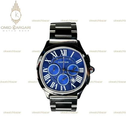 ساعت مچی کارتیه کورنوگراف بند سیلور صفحه آبی Cartier