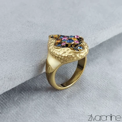 انگشتر زنانه کلیو طلایی نگین رنگی 30103