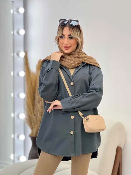 مانتو دو جیب دکمه چوبی