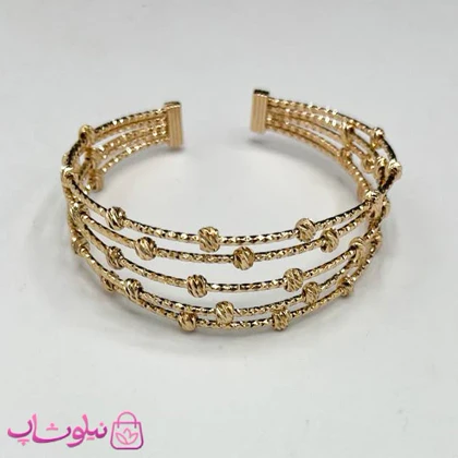 دستبند زنانه ژوپینگ طرح چند ردیفه طلایی بافت و مهره کد 4981