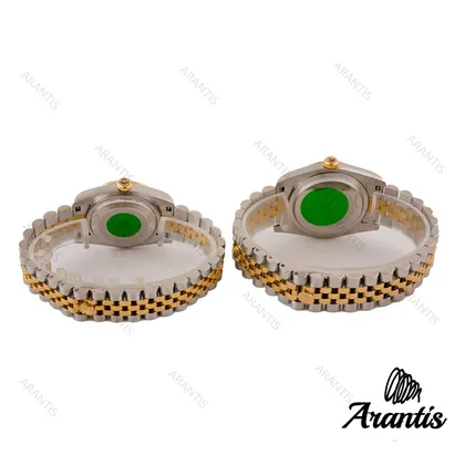 ساعت ست رولکس دورنگ طلایی صفحه طرح دار ایندکس نگین s-1305