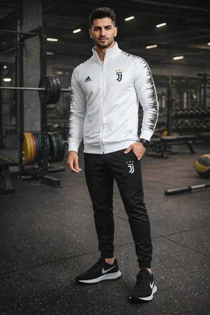 پکیج ست سویشرت شلوار یوونتوس مردانه مدل R77 + کفش ورزشی مردانه Nike مدل Tigo زیره سفید