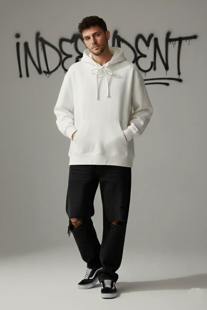 سفید اوورسایز (H&M (INDEPENDENT | هودی سفید اوورسایز (H&M (INDEPENDENT کد 13