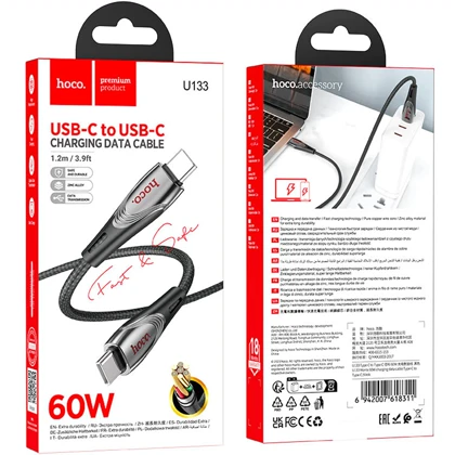 کابل شارژ دوسر تایپ سی هوکو HOCO مدل U133 توان 60 وات