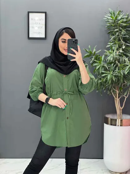 مانتو لینن کمرگت آستین کش