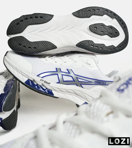 کفش کتانی مردانه سفید آبی ASICS GORETEX