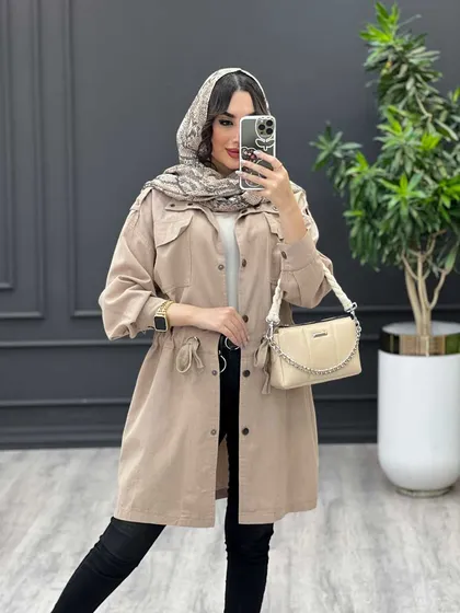 مانتو کمرگت یقه دو دکمه