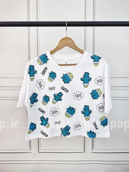 کراپ یقه گرد طرح کاکتوس