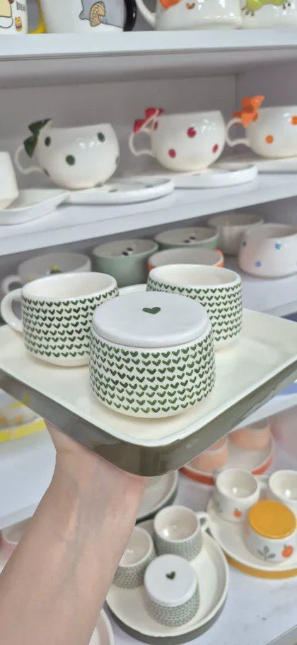 چای خوری دو نفره مربع طرح قلبی