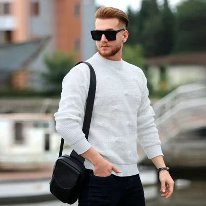 پلیور زاپ‌دار سفید مردانه مدلDeta