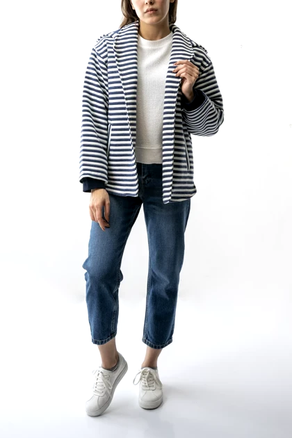 کت راه راه کلاه دار زنانه