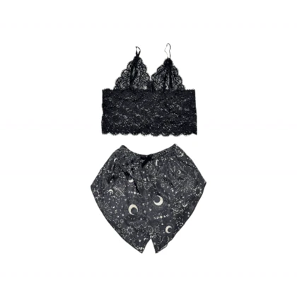 ست نیم‌تنه گیپور و شلوارک طرح کهکشان 101