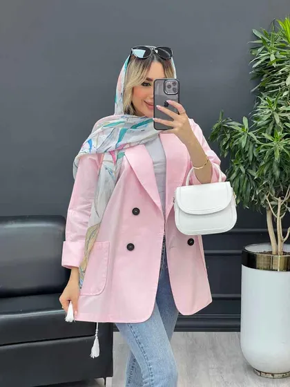 مانتو لینن چهاردکمه آستین پاکتی