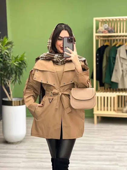 بارانی آستین و یقه پرچ دار