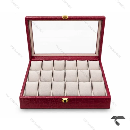 جعبه 18 تایی ساعت مچی چرمی قرمز Watches-Box-18-11421-U