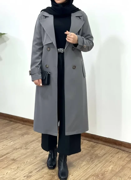 بارانی بلند آستردار آذین