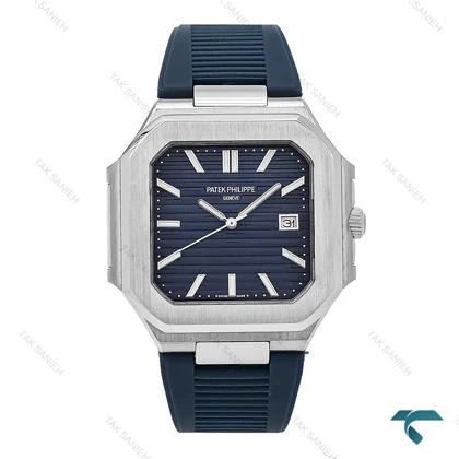 ساعت پتک فیلیپ Cubitus مردانه نقره ای بند رابر سرمه ای Patek-6928-G