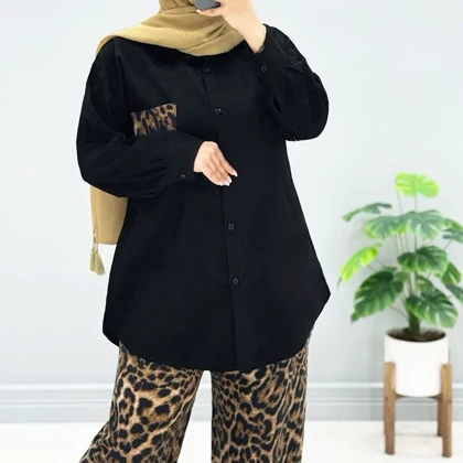 ست تونیک و شلوار زنانه مخمل کبریتی پلنگی