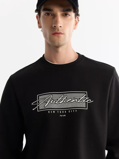 سویشرت یقه گرد مشکی طرح دار NW / برند آووا ترکیه AVVA