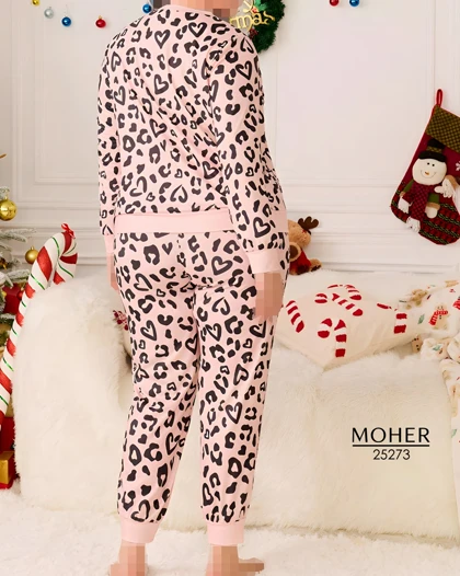 ست لباس راحتی زنانه سایز بزرگ طرح پلنگی قلبی