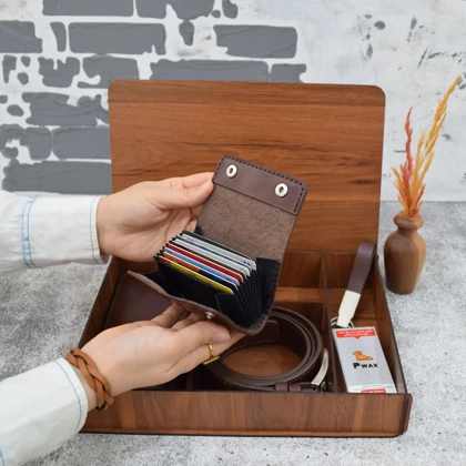 ست هدیه مردانه چرم طبیعی کیف پول و کمربند