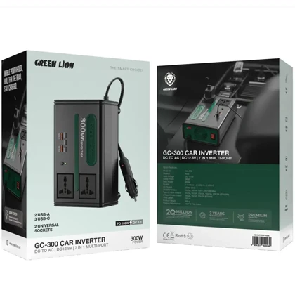 اینورتر خودرو گرین لاین Green Lion مدل GC-300 توان 300 وات