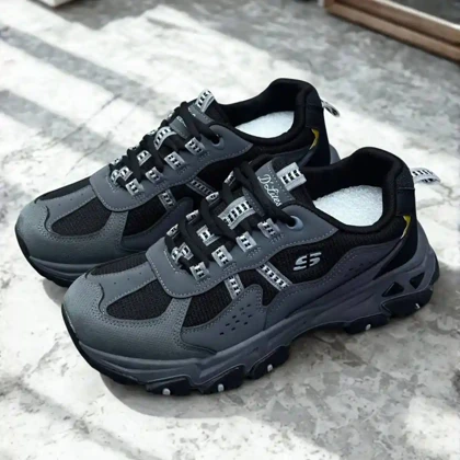 کتانی اسکیچرز لژدار مشکی دارک گری Skechers Platform Black Dark Gray Sneakers
