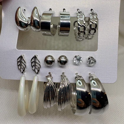 پک 9 عددی گوشواره استیل طرح «میکس ترند» | شامل حلقه‌ای، مرواریدی و میخی نگین‌دار