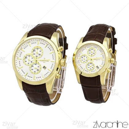 ست ساعت رومانسون سه موتوره صفحه سفید بند چرمی قهوه ای 105942