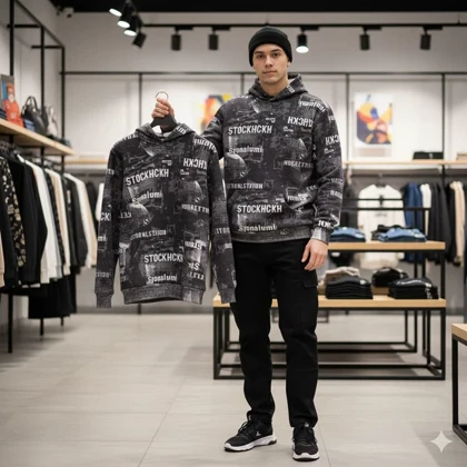 هودی طرحدار مردانه مشکی مدل stock