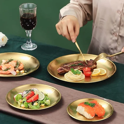 بشقاب استیل طلایی یونیک پلاس / unique plus در7 سایز