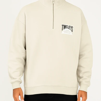 دورس نیم زیپ مردانه رنگ کرم پارچه سه نخ تو کرکی استایل شیک و مینیمال مناسب زمستان 1404